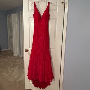 Elegant Red Lace Evening Gown